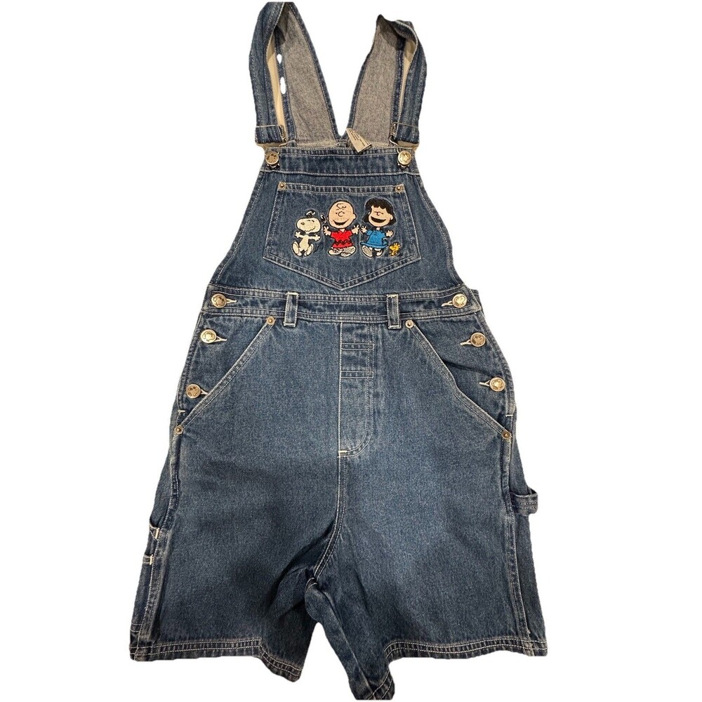 Vtg 90s Womens Juniors The Peanuts Snoopy Denim Overalls Small
